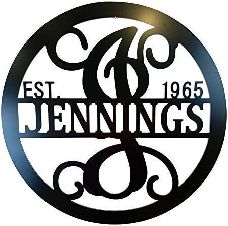 Customizable Last Name Established Date Garden Flag or Home Decor ACM Metal Sign, Hanging Decorative Initial Monogram Sign Door Wreath or Front Door Hanger, Personalized Decor (12 inch)