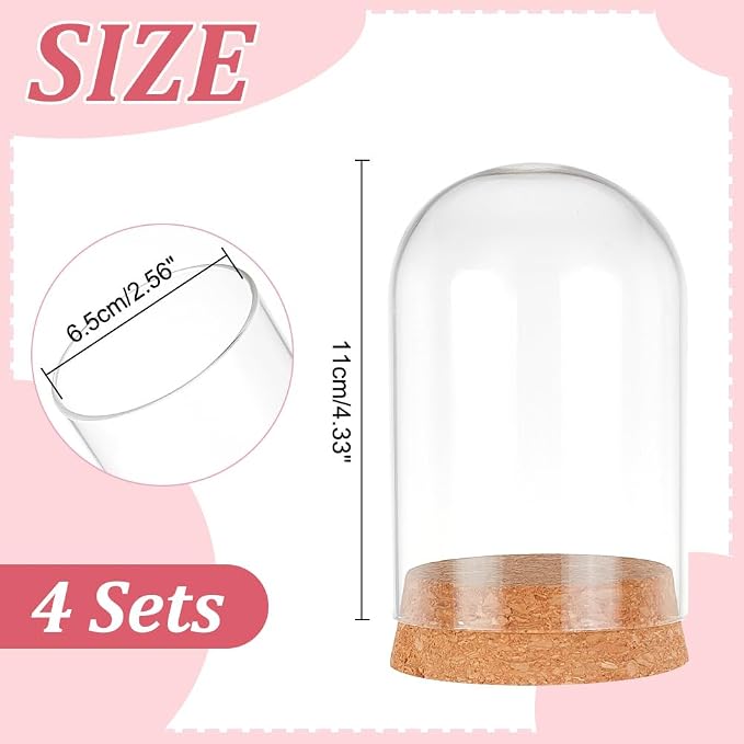 PH PandaHall 4pcs Cloche Bell Jar Glass Dome Cover Display Dome with Cork Base Glass Bottles Decorative Jars Display Case for Flower Storage Home Christmas Party Favor Decoration 2.56x4.3inch
