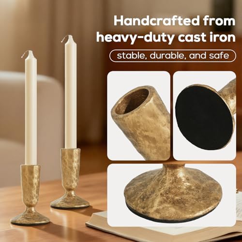 Handcrafted Antique Brass Taper Candle Holders Set of 2 - Image 2
