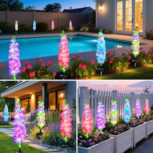 Solar Garden Lights Outdoor 4 Pack, Waterproof Solar Flower Stake Lights 80 LED Delphinium Flowers, 2 Modes, Outdoor Decor for Yard, Patio, Lawn, Flower Beds, Gifts for Mom Women - Image 5