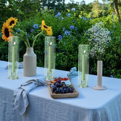Vixdonos Glass Hurricane Candle Holder Set of 3 Modern Candlestick Holders Long Taper Candle Stand with 11.8 inch Tall Cylinder Windproof Cover for Wedding Party Table Centerpiece Outdoor - Image 5