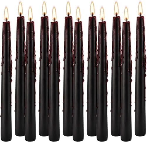 YOROXRG 12PCS 10-Inch Black Bleeding Taper Candles,Vampire Tears Taper Candles- Unscented Ideal for Halloween, Christmas, Rituals, and Themed Party Decor - Image 2