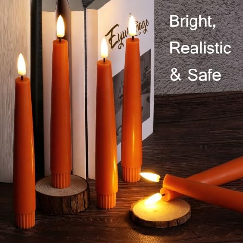 Eywamage Short Burnt Orange Fall LED Taper Candles with Remote Set of 6 - Image 3