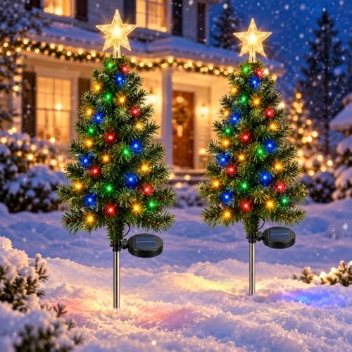 Solar Christmas Tree Garden Stake Lights, 2 Pack 3FT Solar Christmas Trees by HELESIN