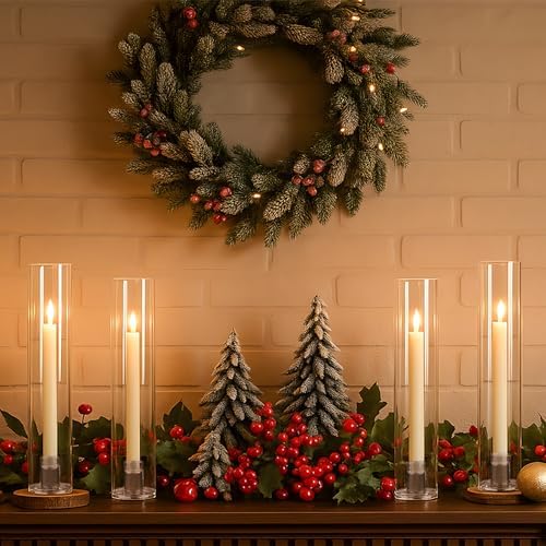 Hurricane Candle Holder Thickened Cylinder Covers 4 Pcs Taper Candle Sticks Holder Glass Tall Candlesticks Holders Centerpiece for Wedding Dining Table - Image 3