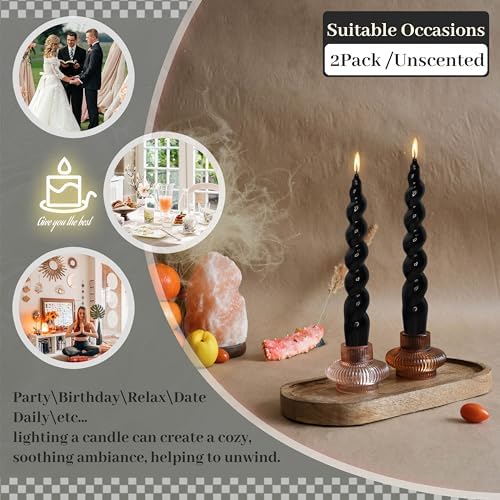 Spiral Taper Candles Candlesticks Unscented Twisted Candles 7.5 Inch Black Candles Set for Home Decor Church - Image 3