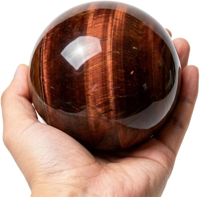 2.4-2.8 inch Natural Red Tiger Eye Crystal Ball with Stand, Hand Polished Quartz Massage Sphere, Reiki Healing Gemstone Ball, Feng Shui Room Desktop Decorative Rock Orb