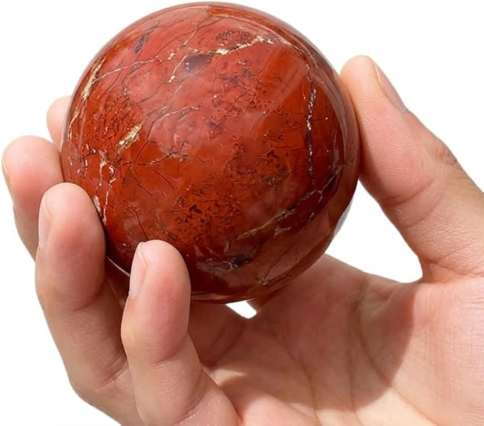 2-2.4 inch Natural Red Jasper Crystal Ball with Stand, Hand Polished Quartz Stone Sphere, Reiki Healing Mineral Sphere, Energy Balancing Degaussing Stone, Home Office Desktop Ornament
