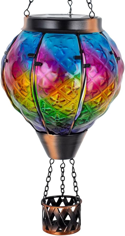 STARSOUL Solar Hot Air Balloon Lantern with Flickering Flame, Colorful Hanging Solar Lantern Outdoor Waterproof, Hot Air Balloon Solar Light Decorations for Garden Yard Lawn Porch Porch Backyard
