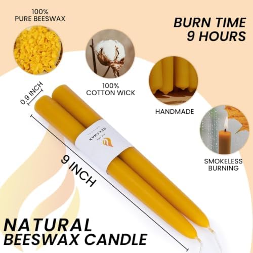 16PCS 9" Natural Beeswax Taper Candles, Dripless Smokeless, Long Lasting - Image 2