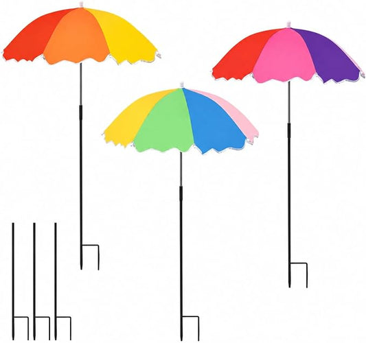 3 Pack Upgraded Plant Umbrellas for Outdoor Plants, 23.6" Garden Plant Shade Umbrella with Adjustable Angle, 40.5" Height Sun Shade for Potted Plants & Garden Beds, Rainbow Color ﻿