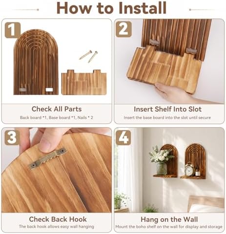 Artilady Shelf Boho Wall Decor, Solid Wood Mid-Century Shelves for Storage - Image 3