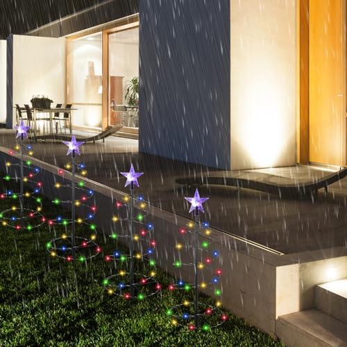 8 Pcs 2ft Solar Spiral Christmas Trees with Lights for Pathway, Multi Color - Image 6