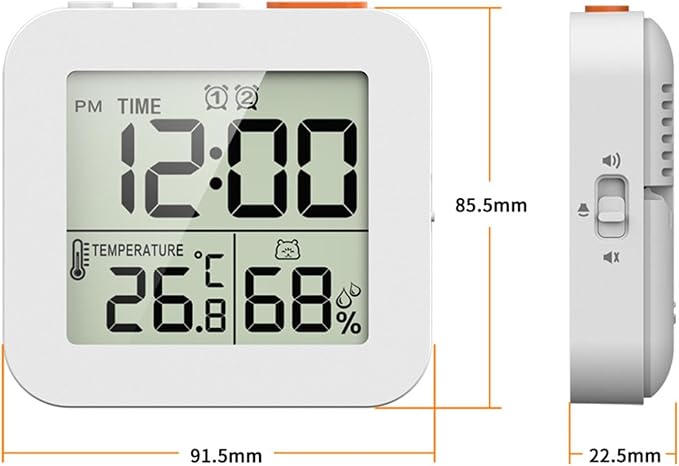 Digital Timer Shower Clock with Alarm, Bathroom Kitchen Wall Clock, White