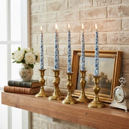 Chinoiserie Blue Floral Taper Candles - 10" Blue White Floral Candlestick Printed Long Flower Dinner Candle Sticks for Mother's Day Wedding Table Centerpiece Home Decor,4 Pack - Image 3