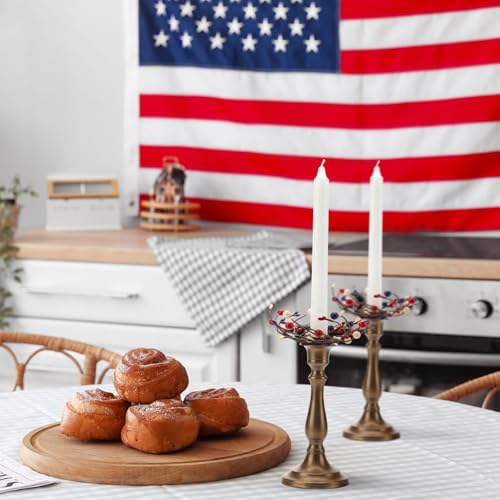 Daifunli 2 Pcs Patriotic Candle Rings for Taper 1.25 Inch 4th of July Red White and Blue Berry Candles Wreaths Vintage Pip Berries Ring for 250th Independence Day Rustic Table USA Centerpiece Decor - Image 4