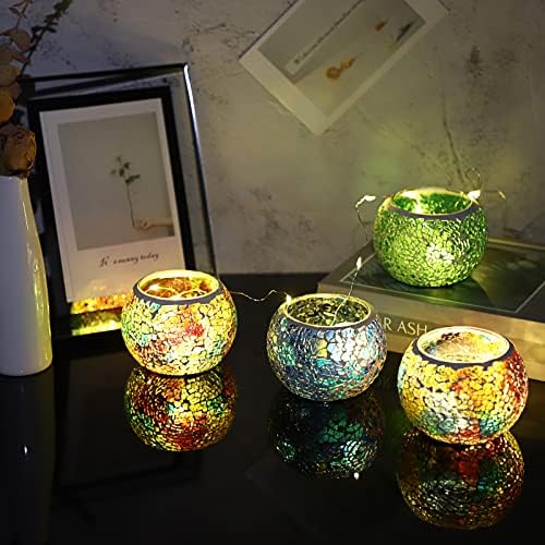 OwnMy 6PCS Mosaic Glass Tea Light Holders Round Bowl Votive Candle Holders - Image 2