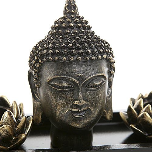 MyGift Resin Buddha Head Zen Garden Set with Lotus Tealight Holders & Tray - Image 5
