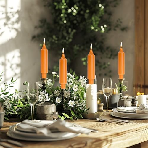 MAITREYA Orange Taper Candle Short Candlesticks Dripless Dinner Candle for Wedding Party Decoration Home Dinner,6.5inch,4 Pack - Image 2