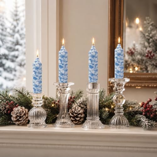 Blue Floral Taper Candles, 5 Inch, Unscented, 4 Pack - Image 5