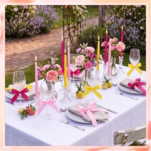 12 Pcs Pink and Yellow Party Taper Candles with 3 Roll Ribbon - Image 5