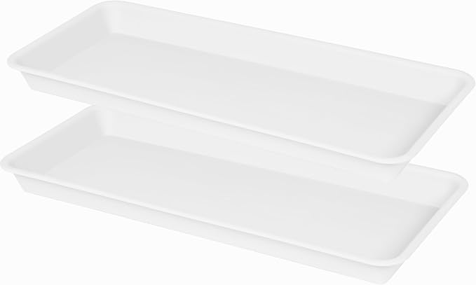 VUWEZ 2 Pack Plastic Plant Saucer, Rectangular, Indoors Outdoor, Drip Tray for Flower Pot, Windowsill (6.5 X 13 Inch, Black)