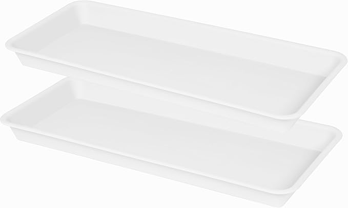VUWEZ 2 Pack of Plastic Plant Tray Saucer Rectangular 17 18 inch, Pot Trays Saucers for Indoors Outdoor, Plant Water Drip Tray for Flower, Windowsill Planter Trays (7.8 X 17.5'', Cream White)