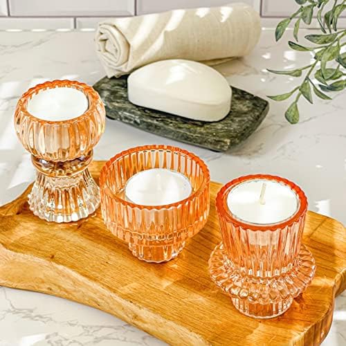 Kate Aspen Glass Taper Candle Holder Set of 6 - Rose Gold Ribbed Vintage Candlestick Votive Pillar Decorative Centerpiece for Dining Table Shelf Decor - Image 2