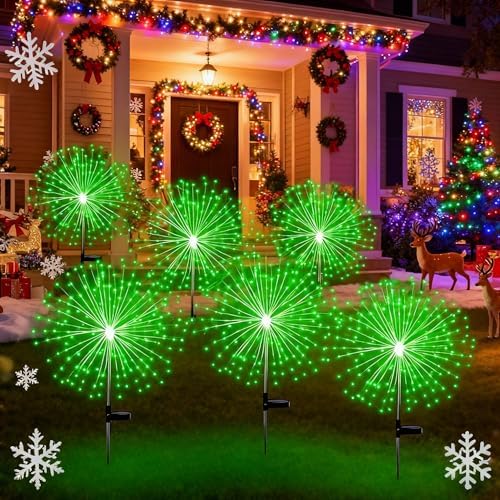 Tujoe 6 Pcs Christmas Solar Firework Stake Lights 180 LED 8 Modes by Tujoe