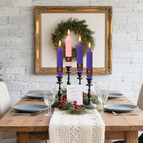 NJAO HOO Purple Advent Short Taper Candle 7 Inch Christmas Candlesticks Unscented Dripless Tapered Candle Set for Home Decor Party Dinner Candles, 4 Pack - Image 2