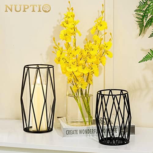 NUPTIO Black Geometric Hurricane Glass Candle Holders, Set of 2 - Image 5