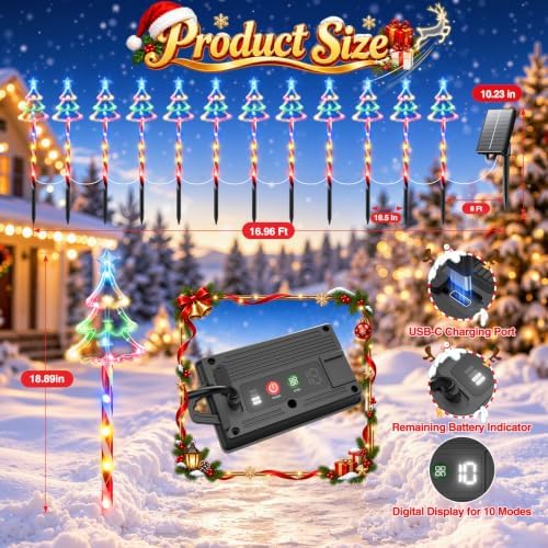 KOOPER 20 Pack Solar Christmas Candy Tree Stake Lights, 10 Modes Xmas Decor - Image 3