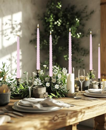 Light Pink Tall Taper Candles Spiral Candle Sticks,Unscented Pastel Candle for Holiday,Wedding and Home Decoration,10inch,12 Pack(E-Light Pink) - Image 3