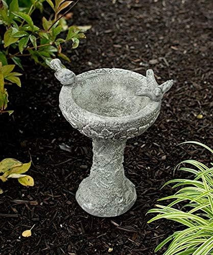 BestNest Athens Stonecasting “His Eye is on The Sparrow” Bird Bath – Pre-Aged Gray Concrete Outdoor Birdbath with Ivy Detailing & Bird Figures, Inspirational Garden Decor, Durable Hand-Cast Design