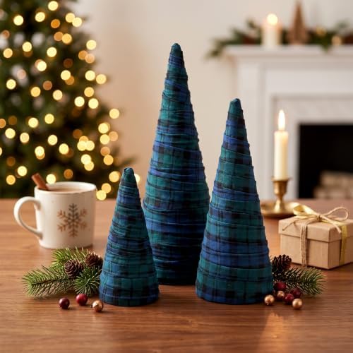Novabright 3 Set Christmas Tartan Plaid Cone Tree Table Decor by Unknown