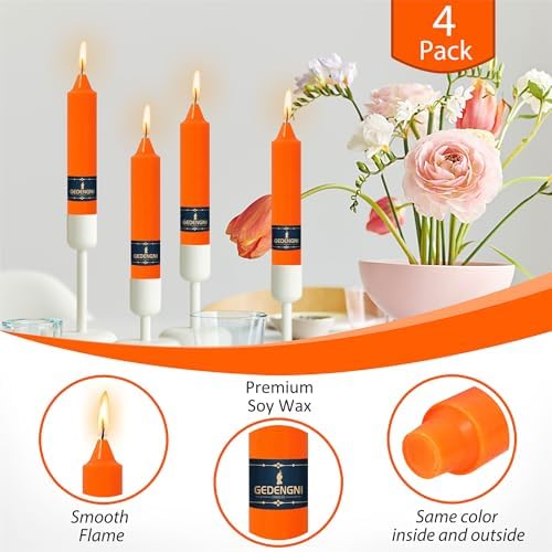Orange Taper Candles 7 Inch – Gedengni 4 Pack Unscented Long Burning 18H Dripless Candlesticks for Wedding Table Centerpiece Mother’s Day Spring Summer Home Dining Boho Party Decorations - Image 5