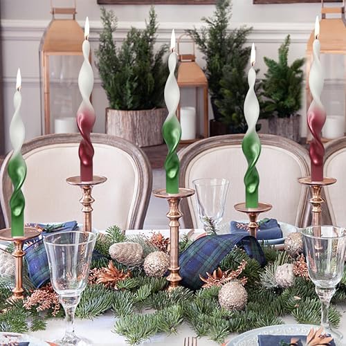 10 Inches Christmas Spiral Taper Candles Colorful Twisted Candle Dripless Long Candles, Handmade Candlesticks for Wedding Dinner Decor, Set of 4(Gradient Metallic Red Green) - Image 5