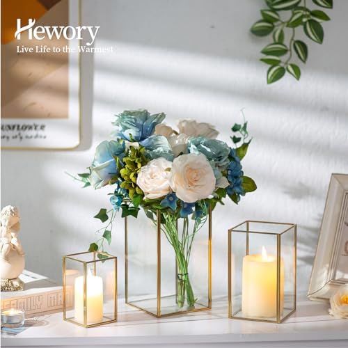 Hewory Glass Hurricane Candle Holder, 18Pcs Gold Rectangle Flower Holders - Image 4