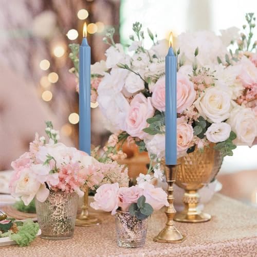 NJAO HOO Grey Blue Candlesticks 10 Inch Handmade Dripless Taper Candles Unscented Colored Candle Set, Pack of 4 - Up to 9-11 Hours Burn - Image 5