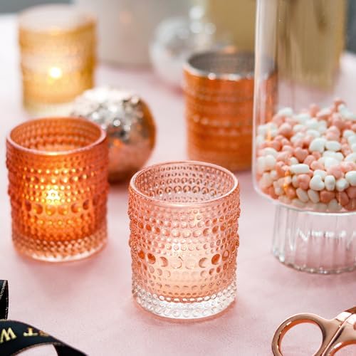 WDHODEC Pink Votive Candle Holders Set of 12 - Vintage Hobnail Glass Tealight Holders for Wedding, Valentine's, Party Table Centerpiece Decor - Image 2