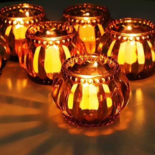 Woho 12pcs Amber Tealight Candle Holder, Glass Tea Lights Candle Holder for Wedding Table Decor, Votive Candle Holders for Birthday Party by Woho