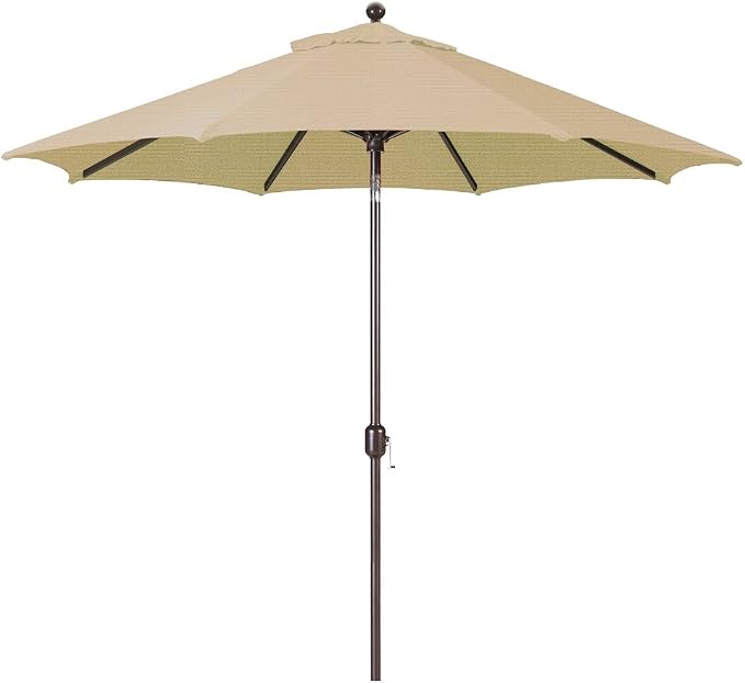 Galtech Deluxe Auto Tilt Market Umbrella, 11ft - Outdoor Patio, Deck, Pool, Backyard Stand Alone Umbrella - Octagon, Heavy Duty w/Bronze Frame & Sunbrella Fabric (Heather Beige)