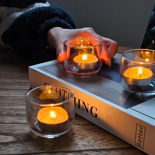 Gurfuy Clear Glass Votive Candle Holders 6 Set - Tealight Candle Holder for Festival Wedding Propose Parties Holiday Table Centerpiece Shelf Decoration Fall Home Decor - Image 6