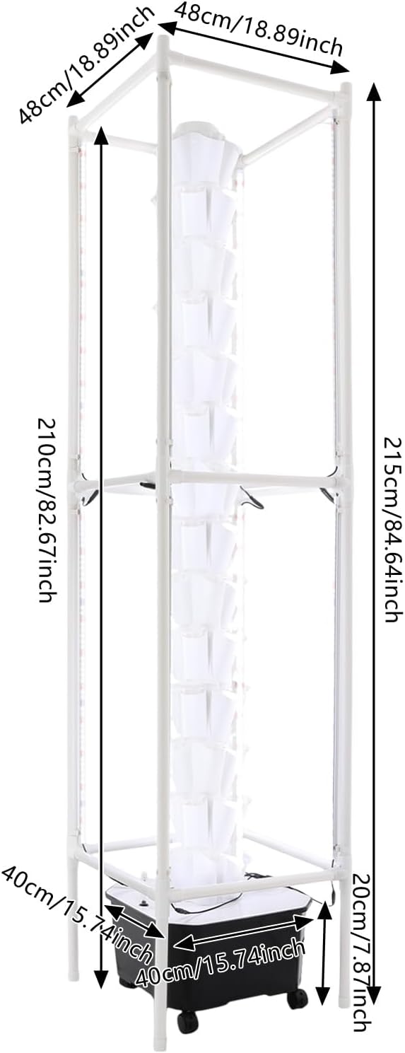 Hydroponic Grow Tower 14 Tiers 70 Holes with LED Grow Lights, 25L Indoor Vertical Hydroponic Growing System with Timer & Water Pump, Automatic Water Circulation for Vegetables, Herbs, Strawberries