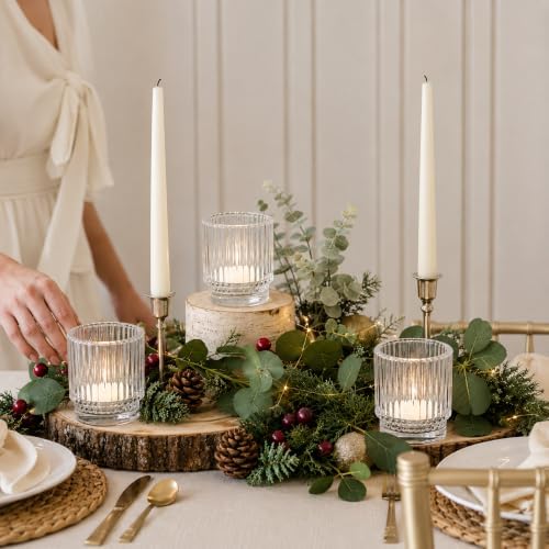 Kate Aspen Vintage Ribbed Glass Candle Holders Set of 6 - Votive & Tealight Candle Holder Decor for Holiday Table Decor, Christmas Dining Tablescape, Fall & Boho Home Accents (Clear) - Image 5