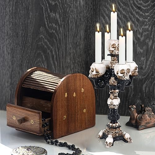 Skull Candle Holder for Halloween Decoration, Resin Gothic Skeleton Head Candlestick for Pillar Candle, Retro Spooky Desktop Tealight Cup for Christmas Home Office Party - Image 5
