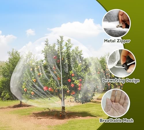 1Pack 13x13ft Large Fruit Tree Netting with Zipper and Drawstring – Anti-Insect, Anti-Bird Protection for Apple, Peach, Cherry Trees and Vegetables – Ideal for Home Gardens,Small Organic Farms