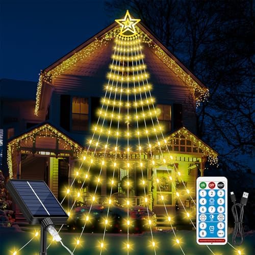 Solar Christmas Decorations Tree Lights Outdoor, 11.48ft 350LED, Warm White by AMIPEPE