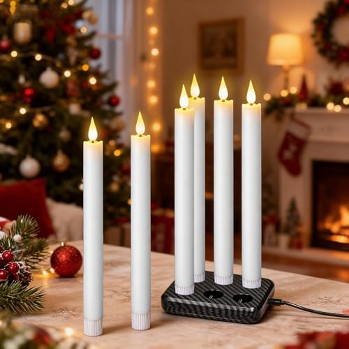 GenSwin Rechargeable Flameless Taper Candles Charging Base & 2 Remote White - Image 6