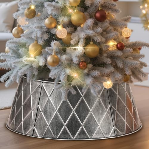 Lanpn Metal Christmas Tree Collar 24 inch, Christmas Tree Ring Collar for Small Mini Pencil Xmas Stand Cover Real Artificial Trees Indoor Outdoor Decoration (Silver, Diamond) by Lanpn